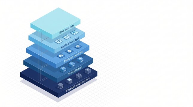 Modular digital infrastructure layers diagram showing virtualization platform and application architecture