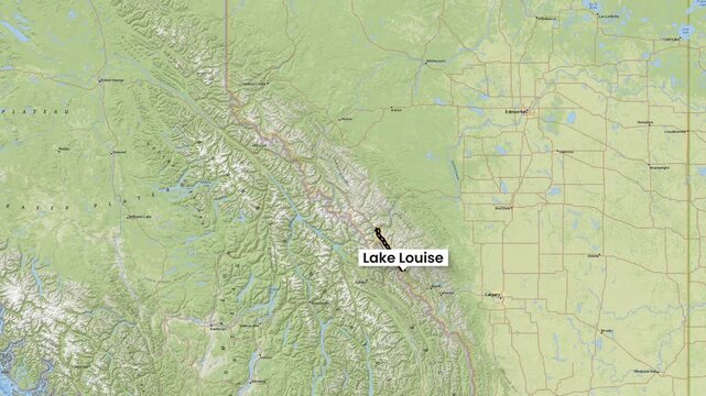Animated Map Highlighting Icefields Parkway Route from Lake Louise to Jasper Footage