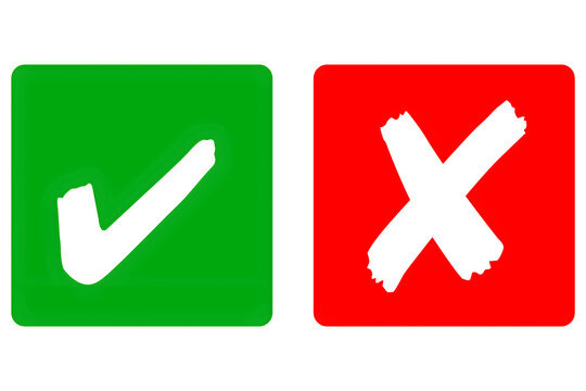 Check Mark and X Symbols, Green Yes and Red No Buttons