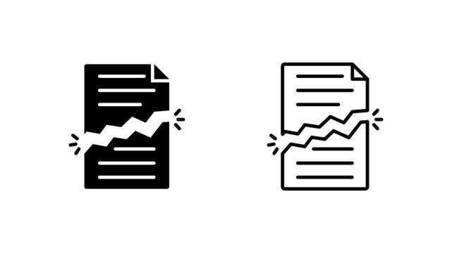 Torn document sheet Paper glyph and outline icon. Ripped page.