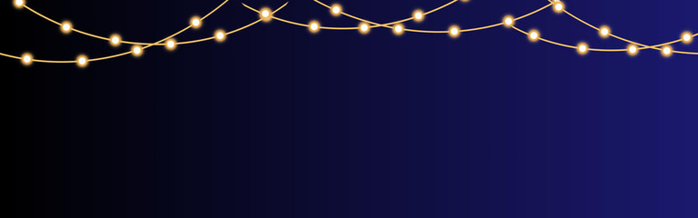Glowing Christmas string lights forming a festive garland on a dark blue background with bokeh effect and copy space, perfect for holiday greetings and seasonal designs © Vero Dibe