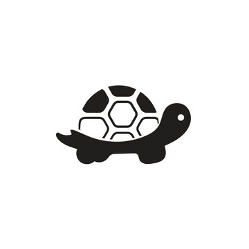Minimalist black turtle silhouette vector logo design with geometric shell pattern, isolated on white background.