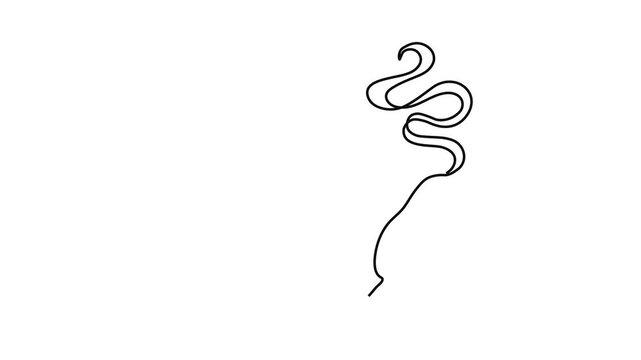 Continuous One Line Drawing of Steaming Teapot, Minimalist Linear Outline Hot Tea Kettle Animation on White Background