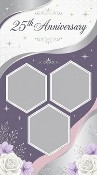 25th anniversary silver wedding collage frame template with photo collage