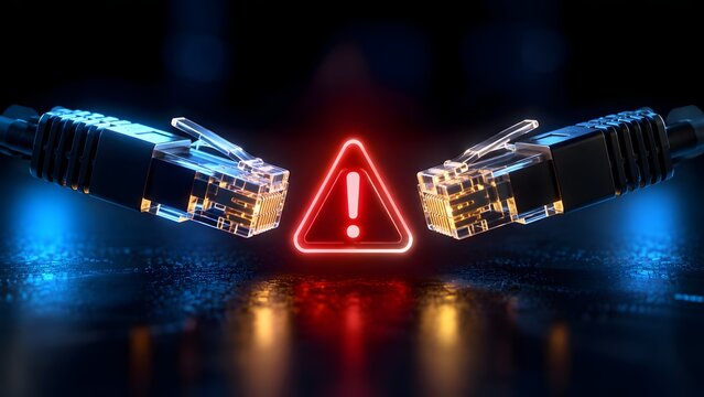 Broken Ethernet Network Cable Connectors And Server Connection Failure Error Warning