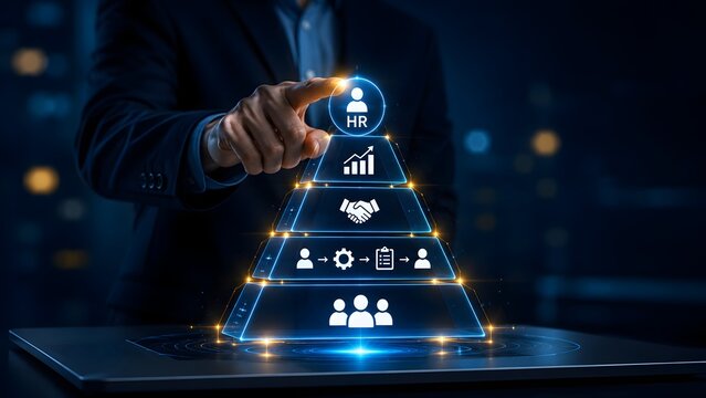 Human Resources Management HR Pyramid Strategy Steps With Business Icons