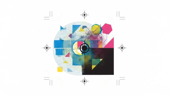 CMYK Color Separation Animation with Cyan Magenta Yellow and Black Layers Aligning into a Vibrant Graphic Composition for Modern Printing Technology