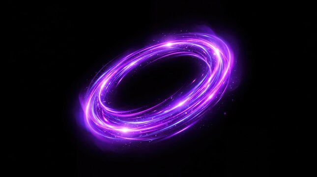 Glowing purple magic portal ring, neon light swirling circle lens flare