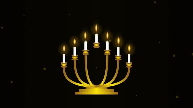 Motion background with six golden hanukkah menorahs and candles