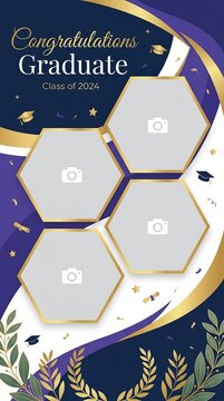 Congratulations graduate class of 2026 photo collage template with golden laurel
