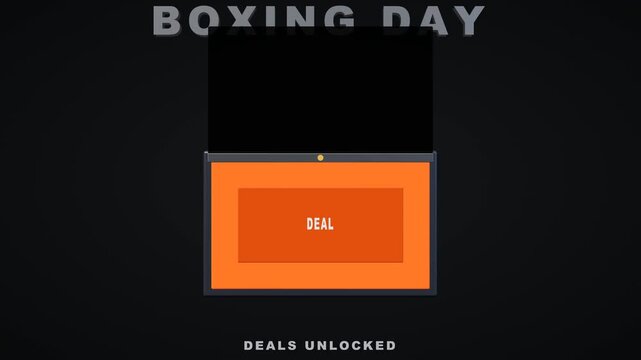 Premium 3D ecommerce advertising animation featuring a sophisticated deal locker opening to reveal a post-holiday Boxing Day shopping offer.