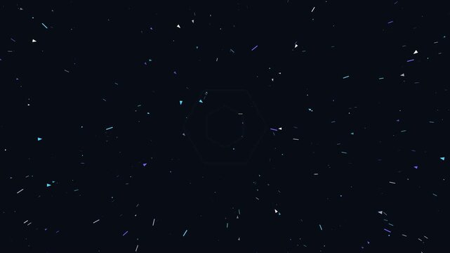 Hundreds of geometric particles curve through a magnetic field and converge to form an abstract logo, creating a futuristic technology branding animation with dynamic digital motion.