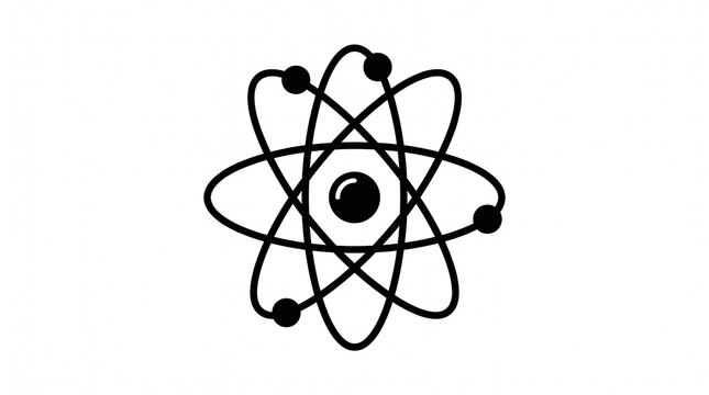 Atomic structure symbol black silhouette icon on white background with molecule