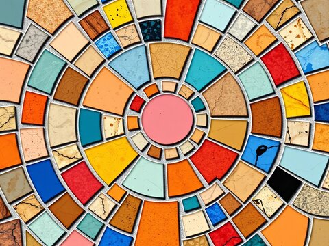 Abstract mosaic seamless pattern fragments of a circle laid out from tiles trencadis vector background, Circle fragments, Creative backgrounds