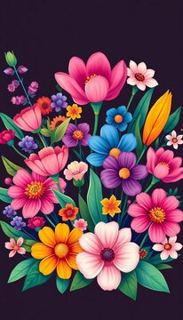 Colorful cartoon vector floral composition illustration with isolated elements, vectors, cute