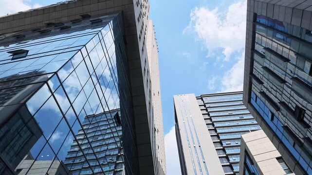 Bottom view of modern business city
