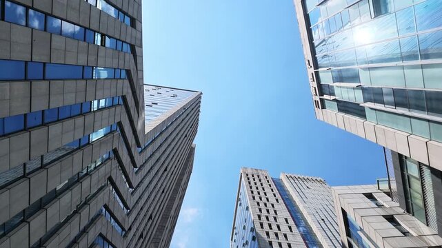 Bottom view of modern business city