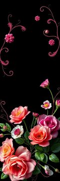 Floral wreath with delicate flourishes and ornate elements, romantic, illustrations