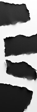 Torn paper edge shapes in black on white background, White Background, Torn Edge