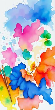 Watercolor painting session with vibrant colors, father-child bond, bonding