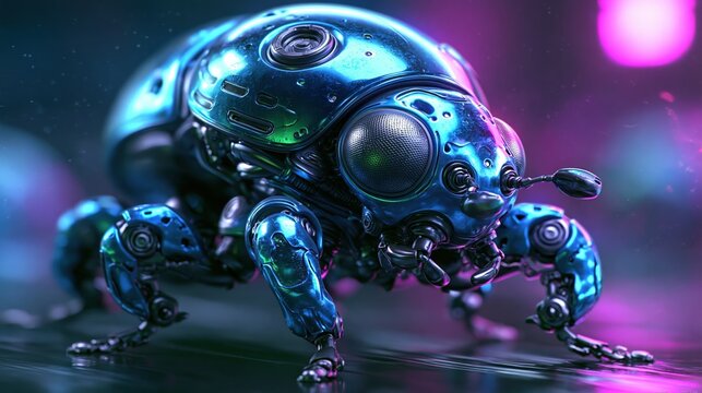 Metallic insectoid creature with intricate mechanical limbs walks forward.
