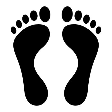 Black silhouette of two human barefoot footprints isolated on white background with bare foot footprint footprints barefoot silhouette