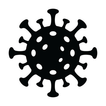 Black silhouette of a coronavirus cell showing detailed structure on a white background with black shape science research black icon viral cell