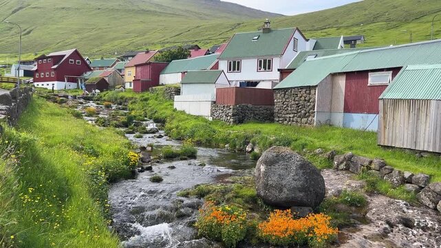 Gj&oacute;gv, village located on the northeast tip of the island of Eysturoy, in the Faroe Islands in Summer
