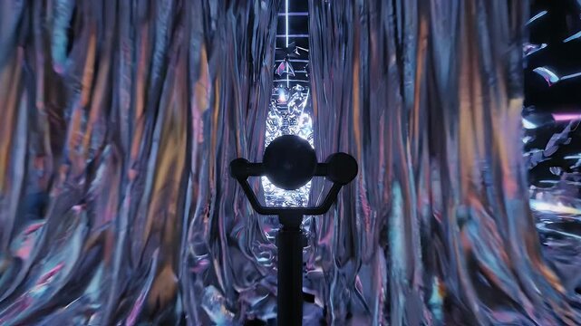 Abstract geometric tunnel with shimmering distortions and light