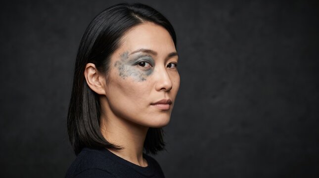 Side Profile of Asian Woman with Congenital Nevus of Ota Facial Hyperpigmentation