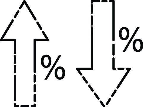 Black and white percentage arrow icons showing up and down trends for business and finance analysis