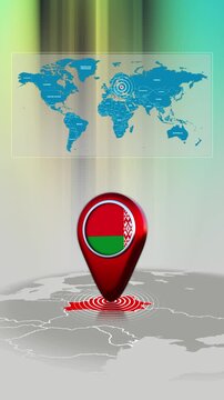 Belarus World Map Pin Location Background Loop Vertical