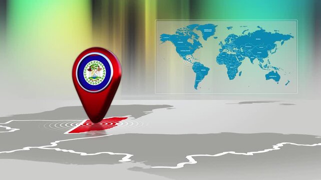 Belize World Map Pin Location Background Loop 4k