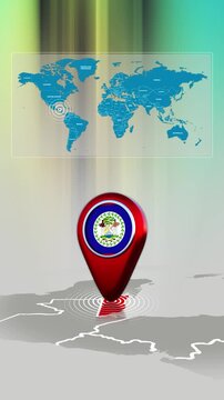 Belize World Map Pin Location Background Loop Vertical