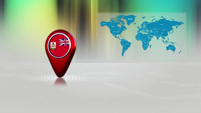 Bermuda World Map Pin Location Background Loop 4k