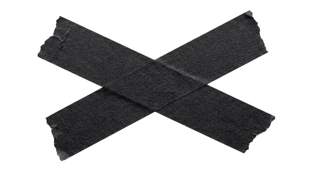 Black gaffer tape x shape on white isolated on transparent background