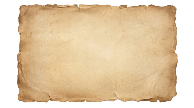 Brown aged parchment paper with rough isolated on transparent background