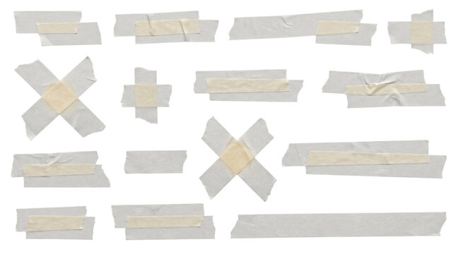 Scattered adhesive bandages and tape on isolated on transparent background