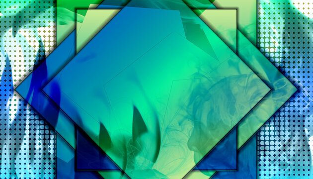 Fond abstrait g&eacute;om&eacute;trique bleu vert avec carr&eacute;s et texture fum&eacute;e