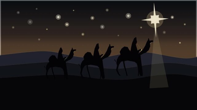 Three wise men camel journey night star animation footage