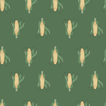 Yellow and Green Corn Cob Seamless Pattern Background
