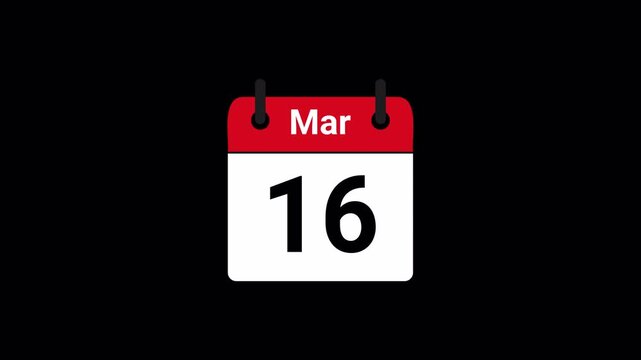 Yearly calendar sign animation on transparent background, 12 month seamless calendar counting animated with alpha channel.
