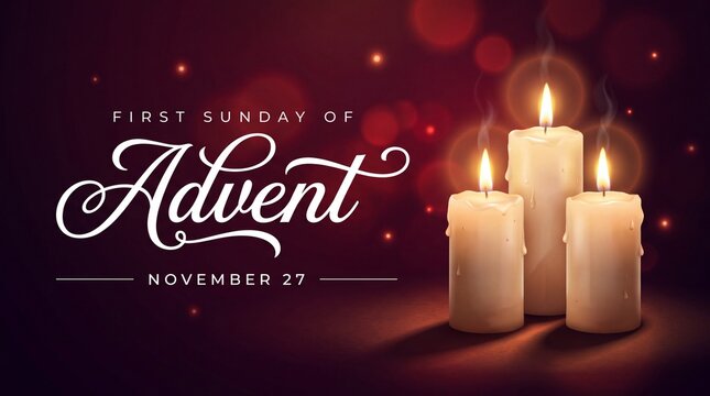 First Sunday of Advent Wallpaper with Rose red bokeh blur lights and candles on the side. Advent Sunday