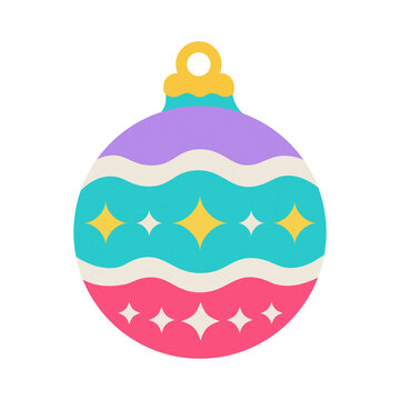 Retro Christmas Bauble Ornament with Colorful Waves, Stars, and Festive Patterns PNG Graphic, Flat Vector Asset on Transparent Background