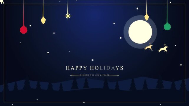 Pixel art christmas night loop with snow, moon, forest, and reindeers