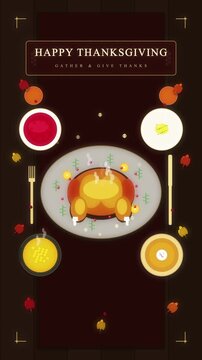 Pixel art thanksgiving turkey dinner animation with autumn food vector
