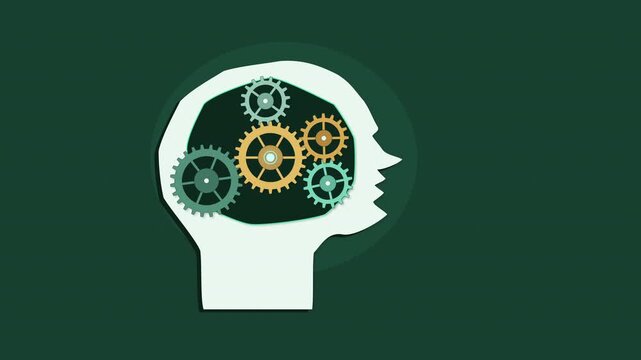 Human mind gear mechanism animation showing intelligence and thinking