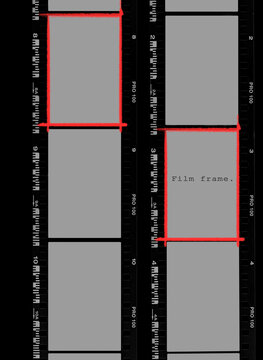 Vintage analog camera vertical double film strip layout with empty mockup grey frames.
