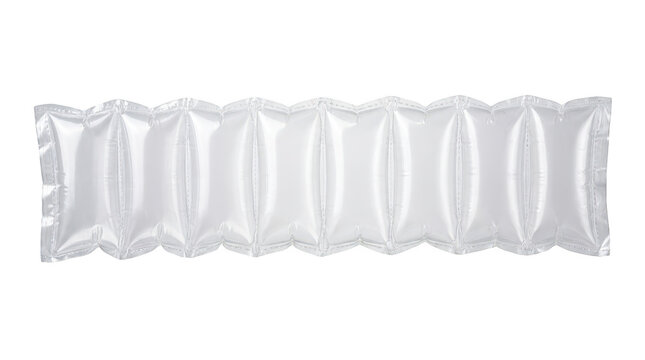 Isolated strip of inflatable plastic air cushion for protective product packaging transparent background