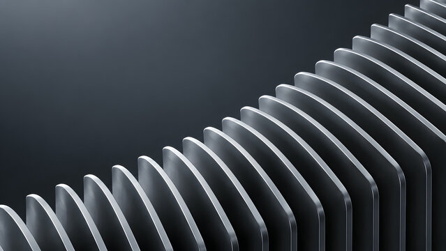 Sculpted aluminum cooling fins against a deep slate background